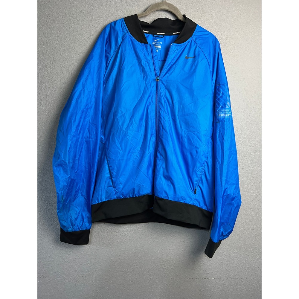 Nike Running Dri-FIT Blue Full Zip Windbreaker Jacket Running Track Mens Large